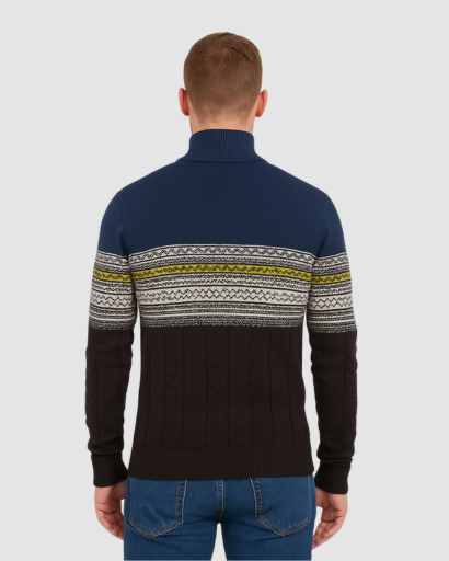 Pull Homme Zippé en Maille Jacquard – Chaleur Nordic et Style Moderne