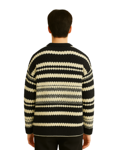 Pull Jacquard à Rayures pour Hommes – Style Rétro et Confort Moderne