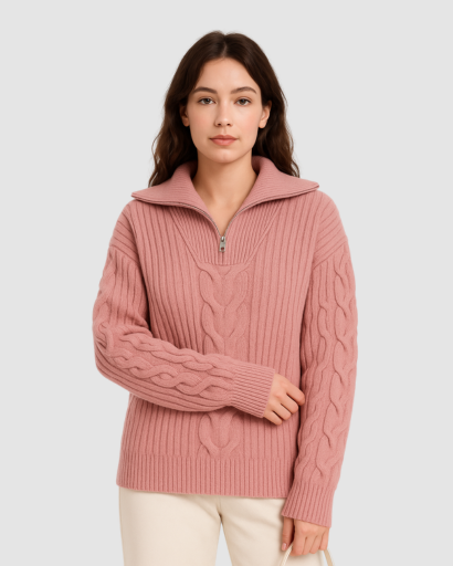 Pull à Demi-Fermeture Zippée Femme – Élégance Tricotée au Quotidien
