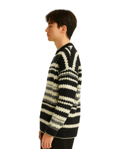 Pull Jacquard à Rayures pour Hommes – Style Rétro et Confort Moderne