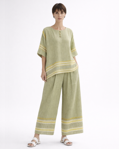 Ensemble femme fluide top ample et pantalon large à rayures