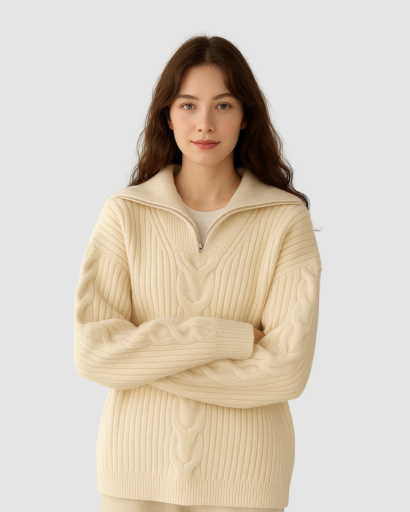 Pull à Demi-Fermeture Zippée Femme – Élégance Tricotée au Quotidien