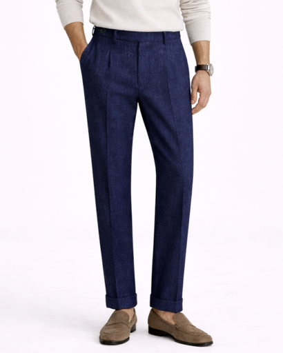 Pantalon Homme Coupe Tailleur Ajustée à Revers