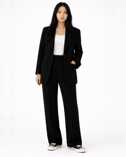 Ensemble Tailleur Femme Blazer Structuré & Pantalon Fluide – Bureau Chic | Invitée de Mariage & Élégance