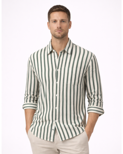 Chemise homme à rayures verticales – col classique et poche poitrine