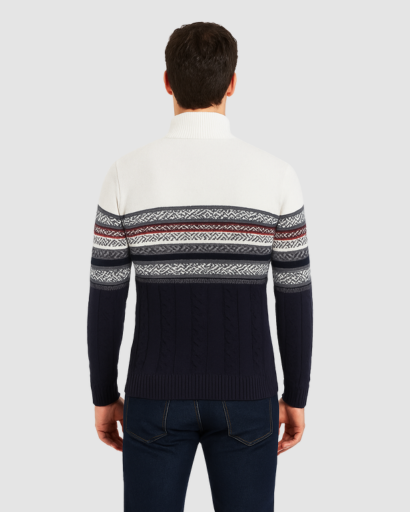 Pull Homme Zippé en Maille Jacquard – Chaleur Nordic et Style Moderne