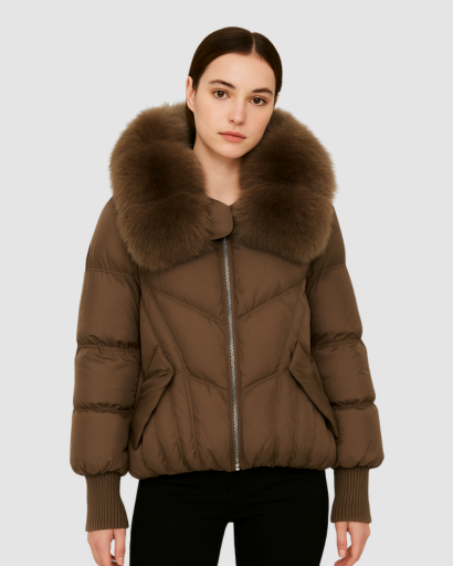 Veste Courte Femme avec Col en Fausse Fourrure – Élégance et Chaleur Hivernale