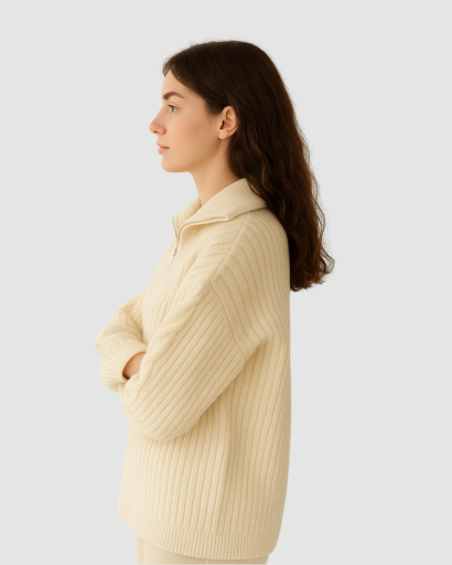 Pull à Demi-Fermeture Zippée Femme – Élégance Tricotée au Quotidien