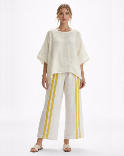Ensemble femme fluide top ample et pantalon large à rayures