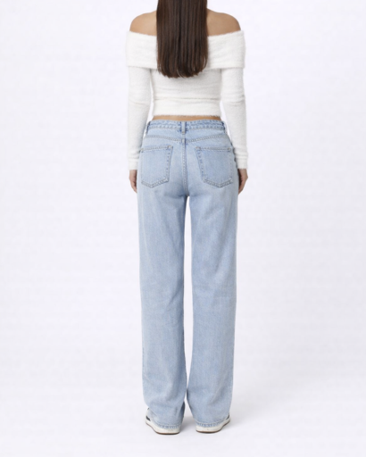 Jean femme coupe wide leg taille basse style décontracté