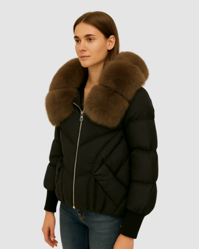 Veste Courte Femme avec Col en Fausse Fourrure – Élégance et Chaleur Hivernale