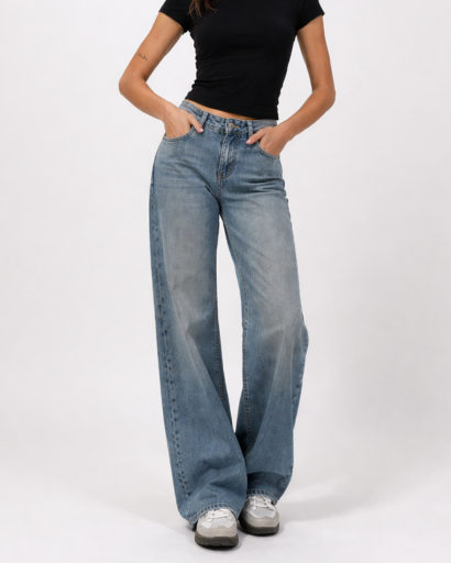 Jean femme coupe wide leg taille basse style décontracté