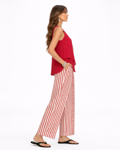Ensemble femme top sans manches fluide et pantalon large imprimé