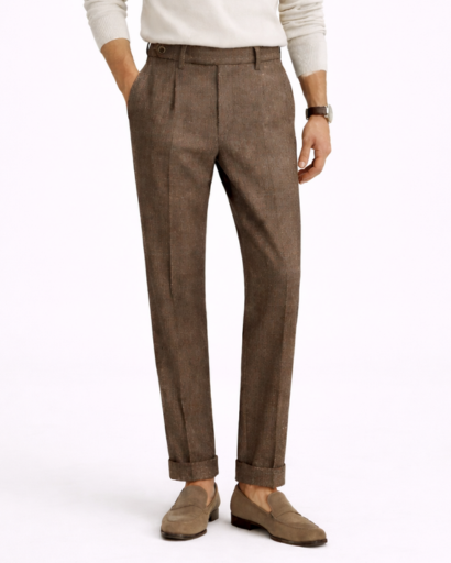 Pantalon Homme Coupe Tailleur Ajustée à Revers