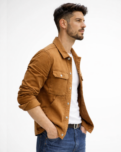Veste surchemise homme boutonnée – poches poitrine à rabat et col chemise