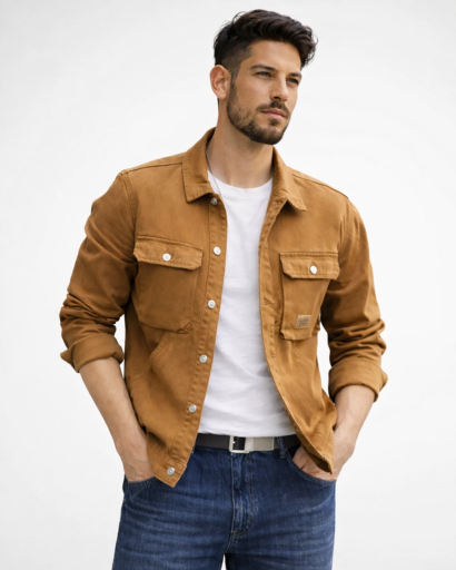 Veste surchemise homme boutonnée – poches poitrine à rabat et col chemise