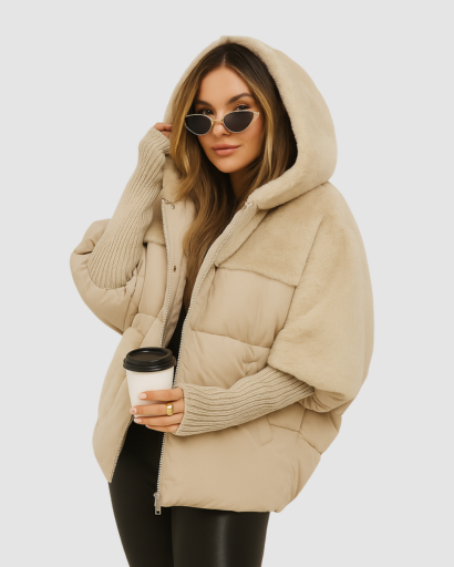 Veste Doudoune Femme avec Capuche – Style Oversize & Détail Fourrure