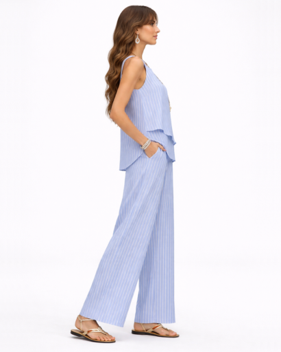 Ensemble femme top sans manches fluide et pantalon large imprimé