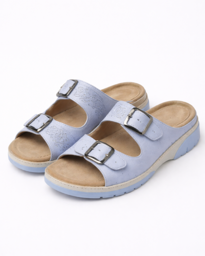 Sandales femme à double bride avec boucles et semelle compensée