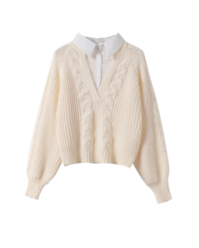 Pull Femme à Col V – Maille Torsadée & Coupe Confort