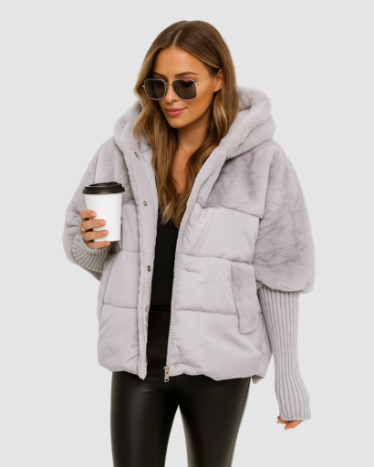 Veste Doudoune Femme avec Capuche – Style Oversize & Détail Fourrure
