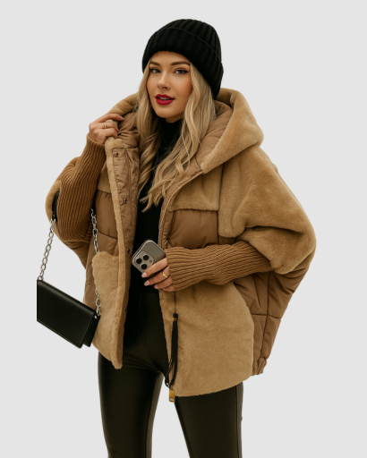 Veste Doudoune Femme avec Capuche – Style Oversize & Détail Fourrure