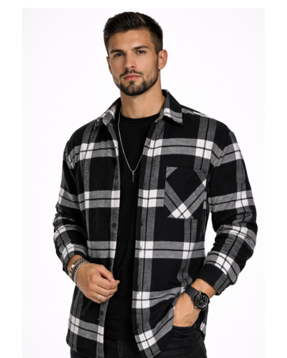 Chemise homme à carreaux coupe droite avec poche poitrine