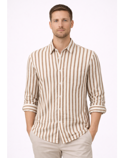 Chemise homme à rayures verticales – col classique et poche poitrine