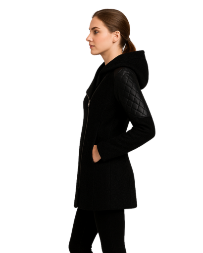 Manteau Femme Style Motard avec Capuche – Look Moderne pour Hiver