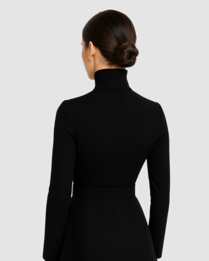 Robe Femme Col Montant Ceinturée Ajustée – Structurée & Chic | Cocktail Invitée Mariage