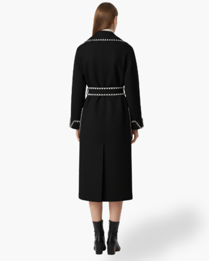 Manteau Long Écru Surpiqûres Contrastées – vue 5
