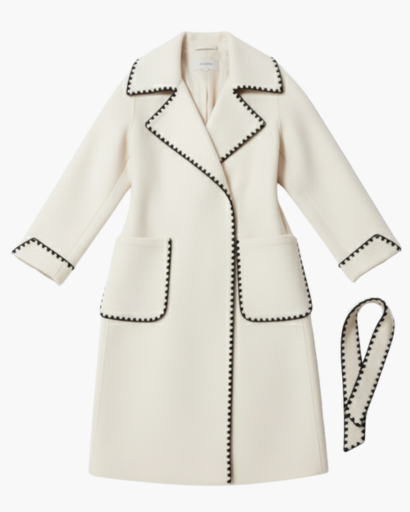 Manteau Long Écru Surpiqûres Contrastées – vue 4
