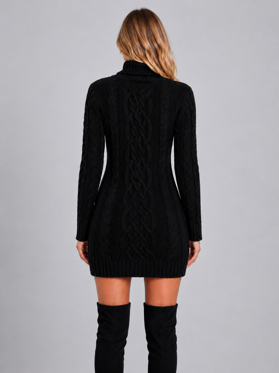 Robe pull torsadée noire, détail maille