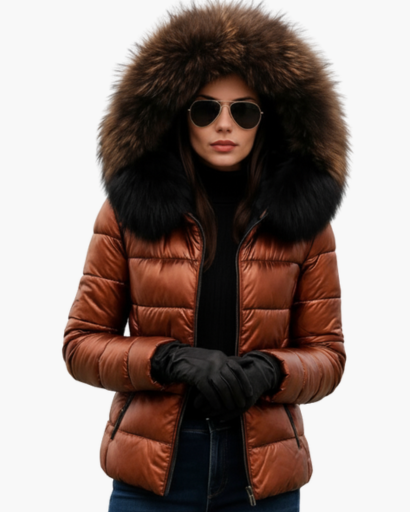 Veste d’hiver femme avec capuche en fausse fourrure