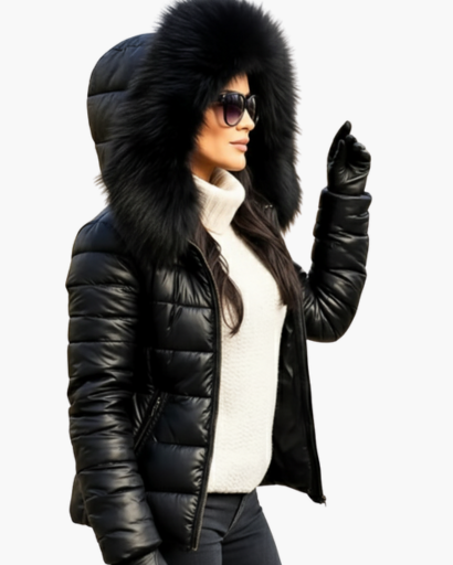 Veste d’hiver femme avec capuche en fausse fourrure