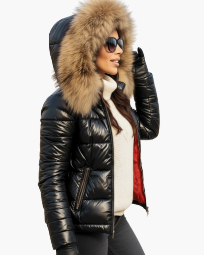 Veste d’hiver femme avec capuche en fausse fourrure