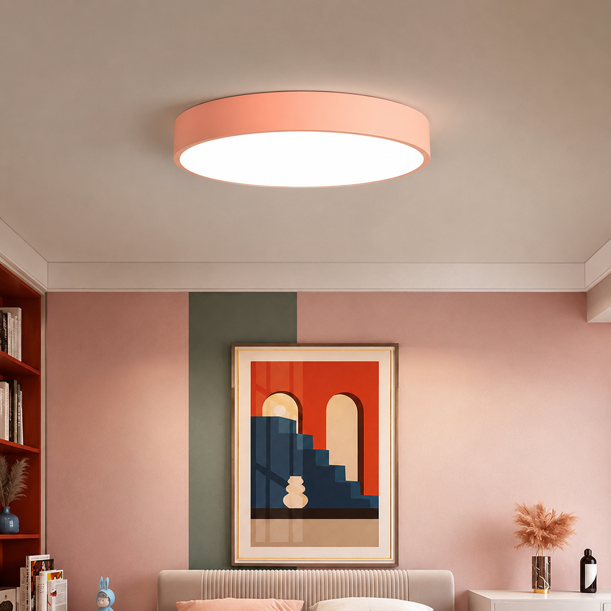 Plafonnier LED Encastré Circulaire – Design Ultra-Plat pour Salon & Chambre - Rose