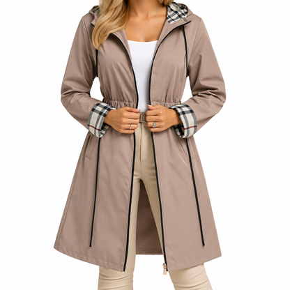 Manteau zippé femme, coloris beige, vue studio