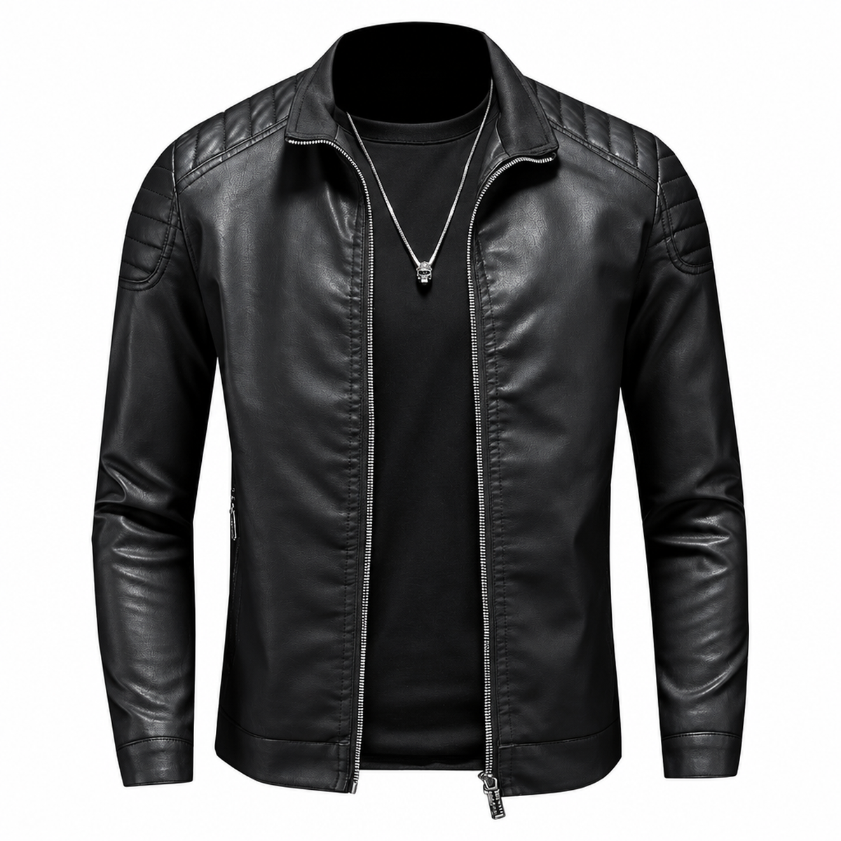 Veste homme similicuir noire, vue studio