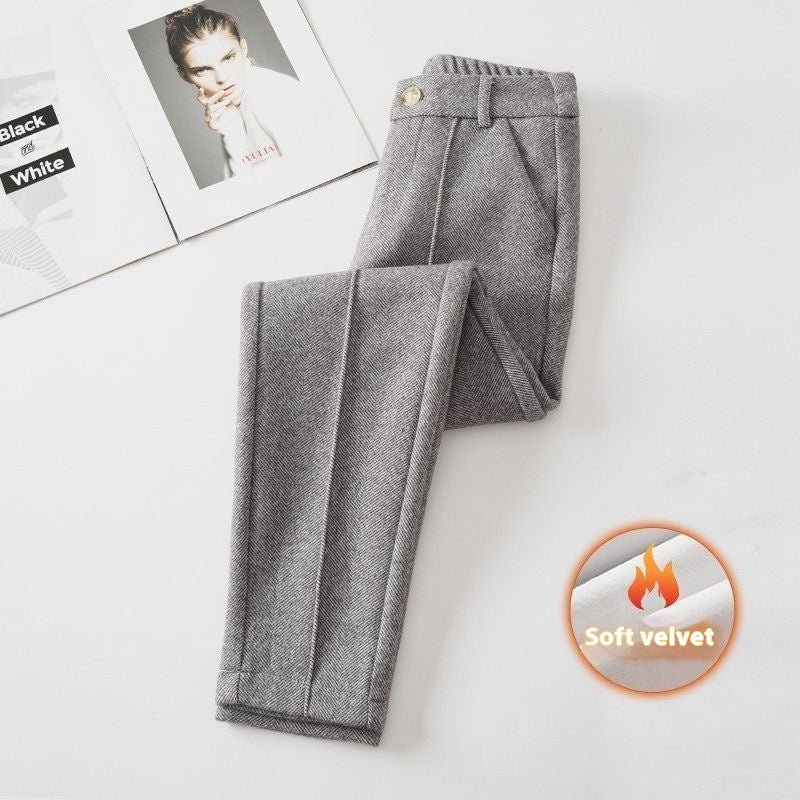 Pantalon femme effet laine gris