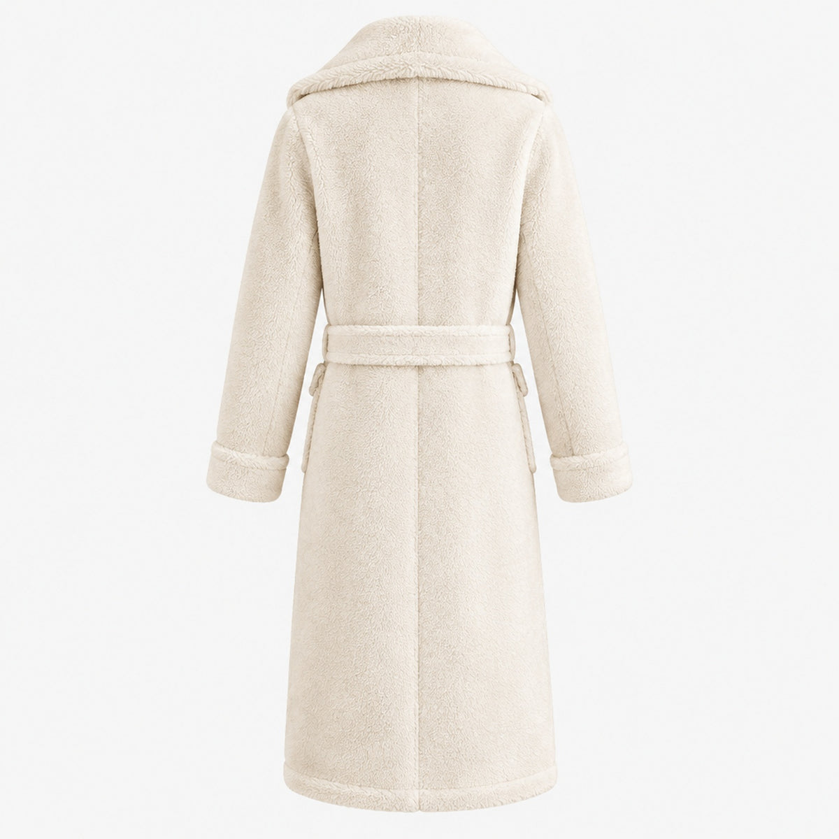 Vue de dos du manteau long en velours aspect suède grande taille femme