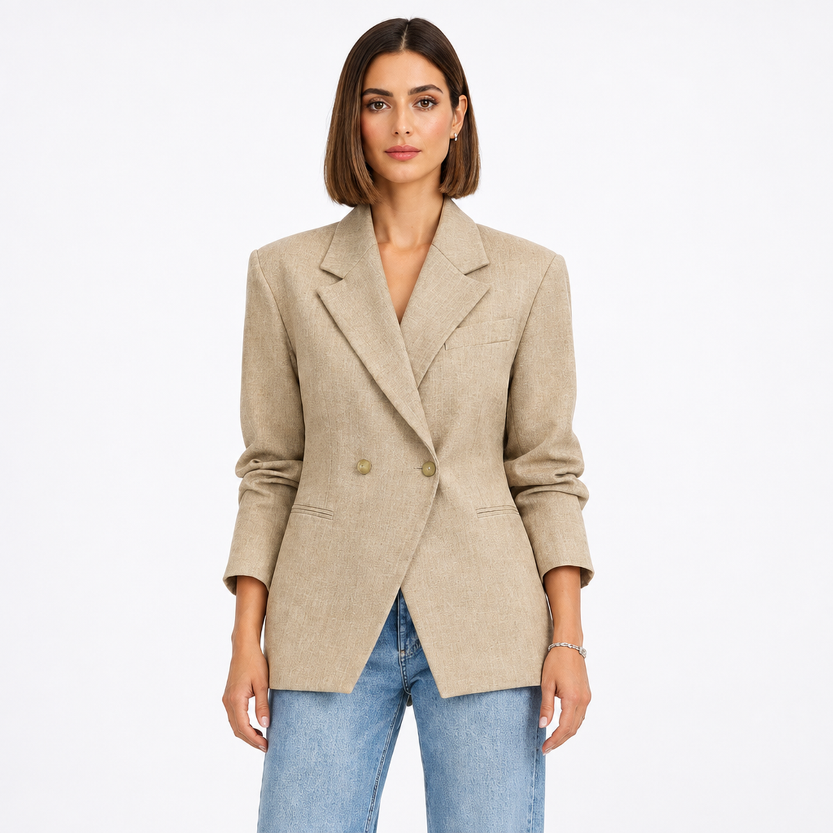 Blazer double boutonnage femme, vue studio de face