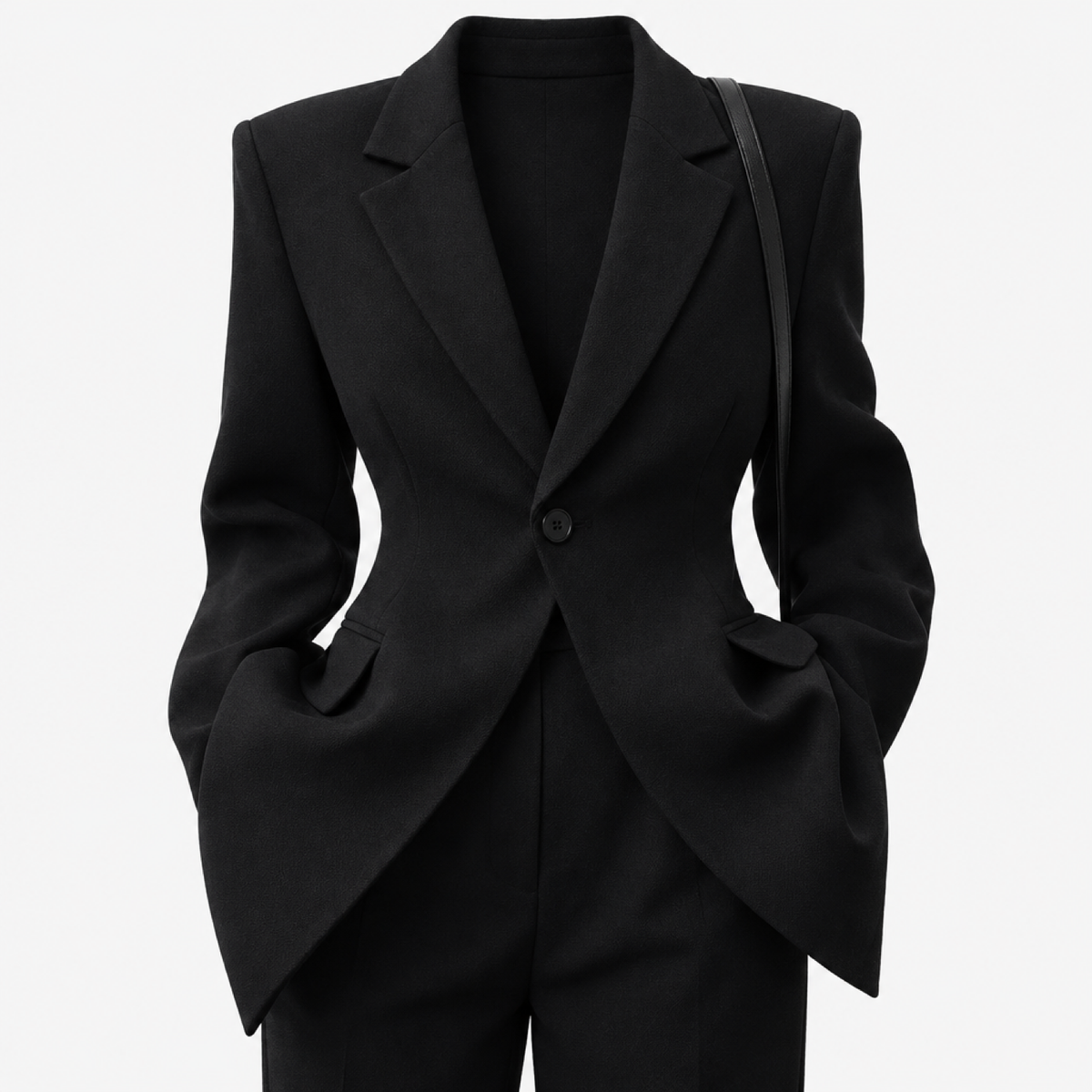 Blazer femme noir slim fit, vue de face, boutonnage simple
