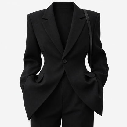 Blazer femme noir slim fit, vue de face, boutonnage simple