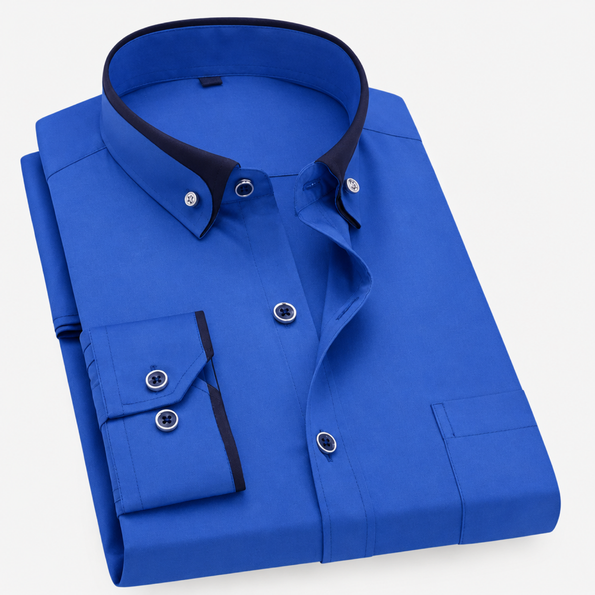 Chemise homme coton manches longues coupe ajustée, coloris bleu