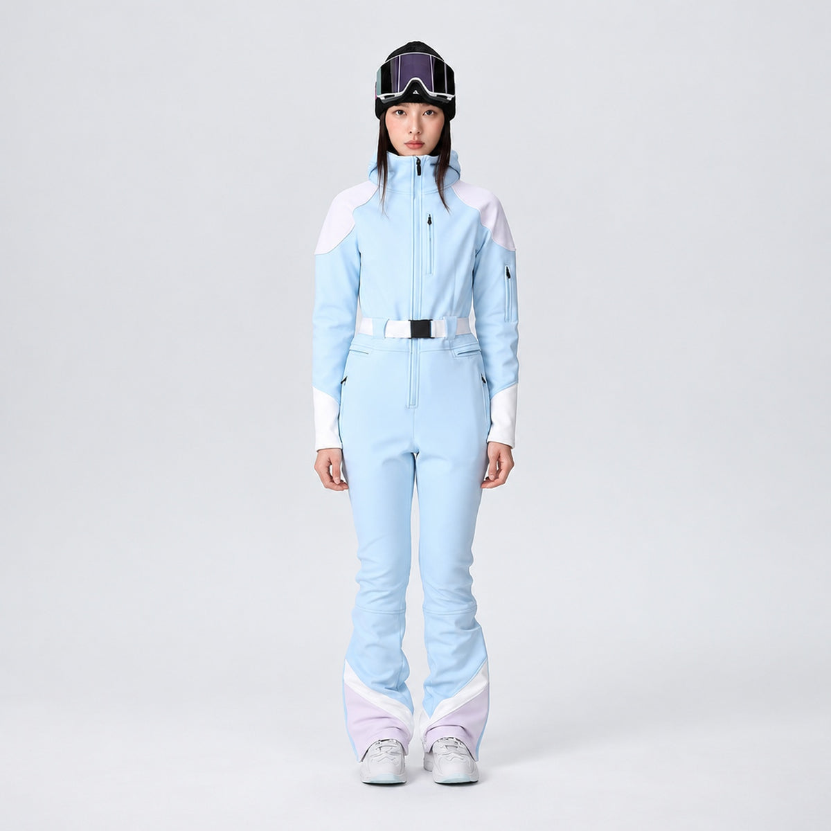 Combinaison de ski femme bleu ciel, vue complète de face