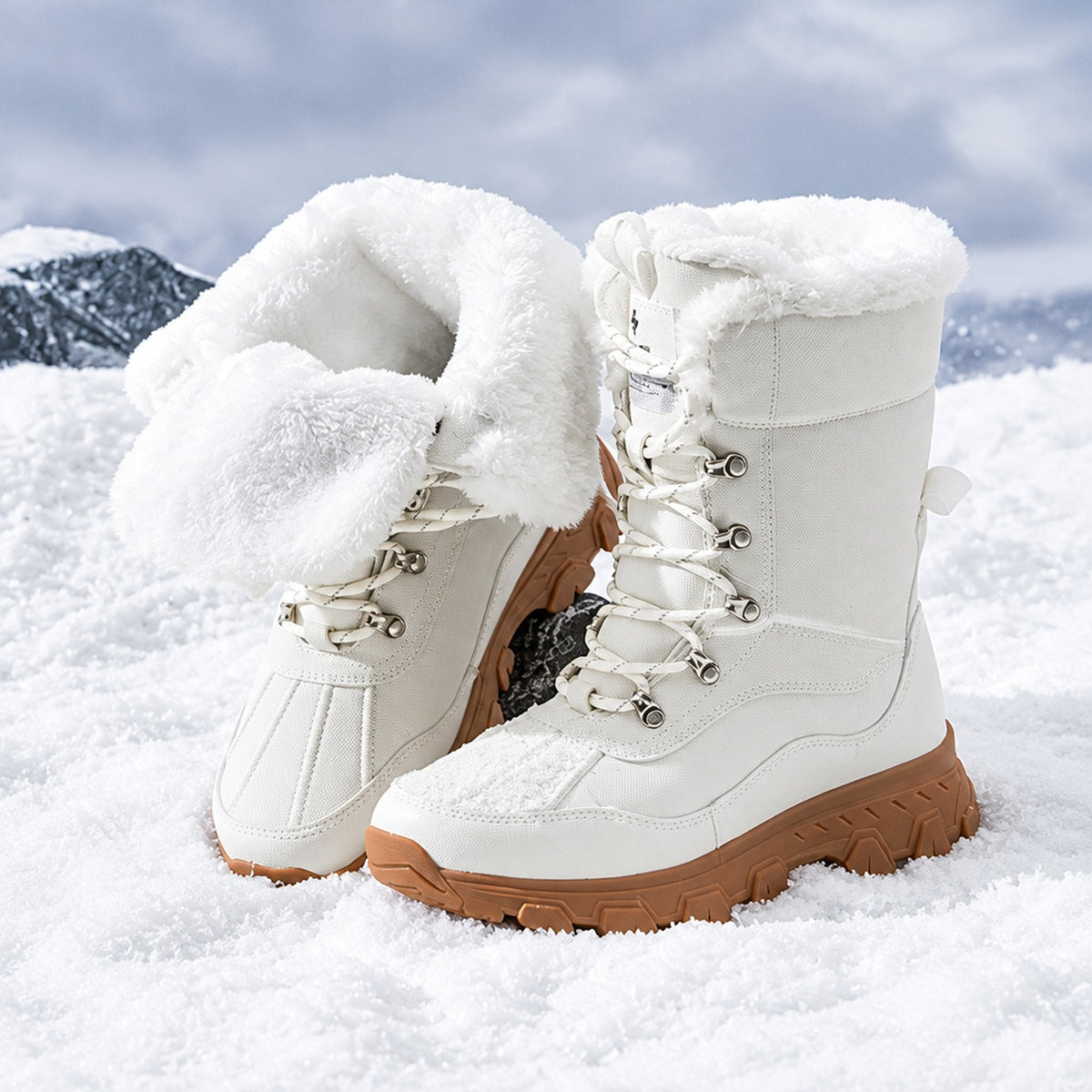 Bottes de randonnée hautes en cuir imperméable, coloris blanc