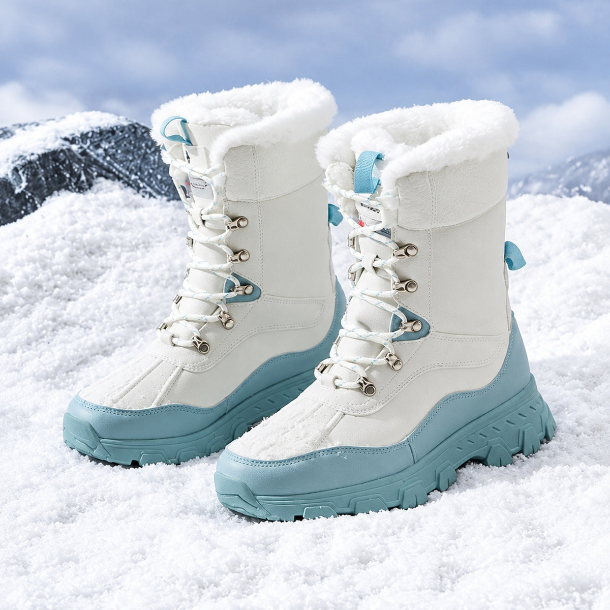 Bottes de randonnée hautes en cuir imperméable, coloris bleu