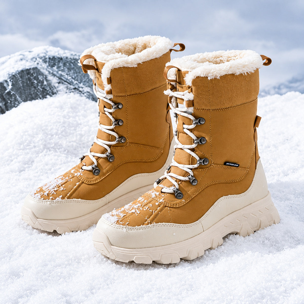 Bottes de randonnée hautes en cuir imperméable, coloris marron foncé
