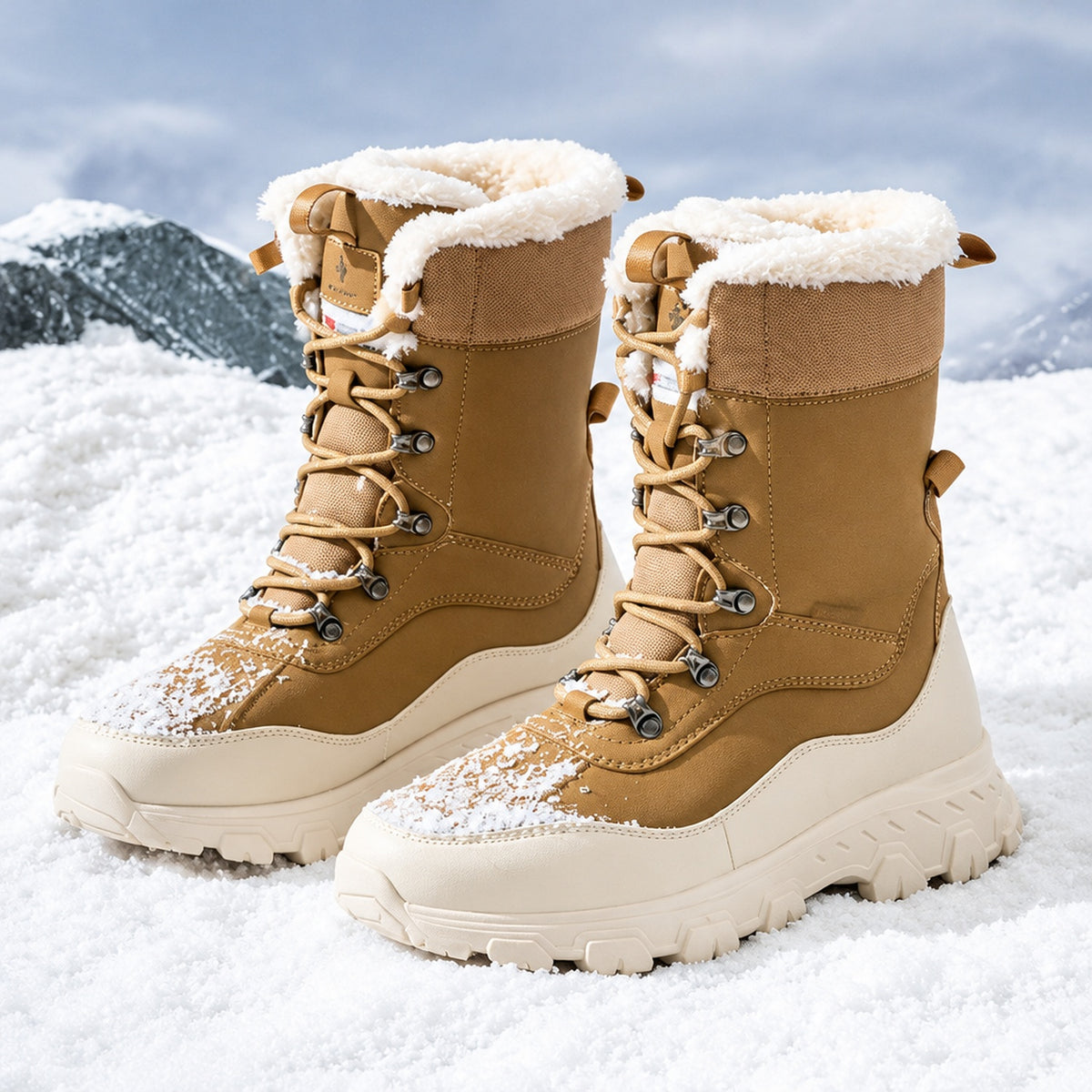 Bottes de randonnée hautes en cuir imperméable, coloris marron